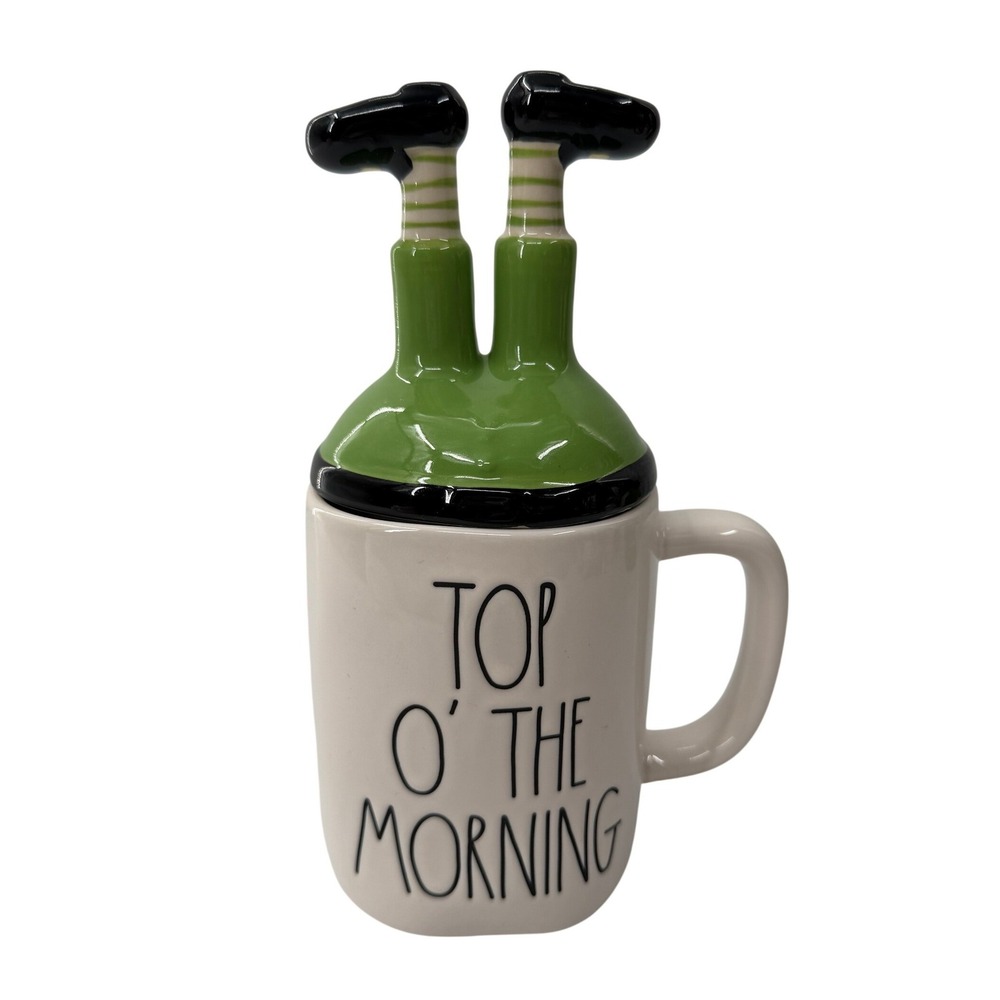 Rae Dunn St Patricks Day Mug Top O The Morning Leprechaun Legs Lid Clover Cream